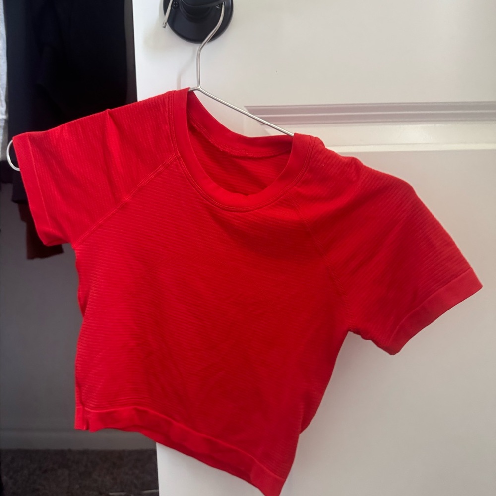 lululemon athletica Bright Red Cropped Crew Top